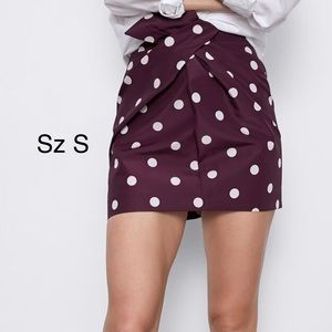 NWT Zara Polka Dot Taffeta Mini Skirt with Bow Eggplant Sz S